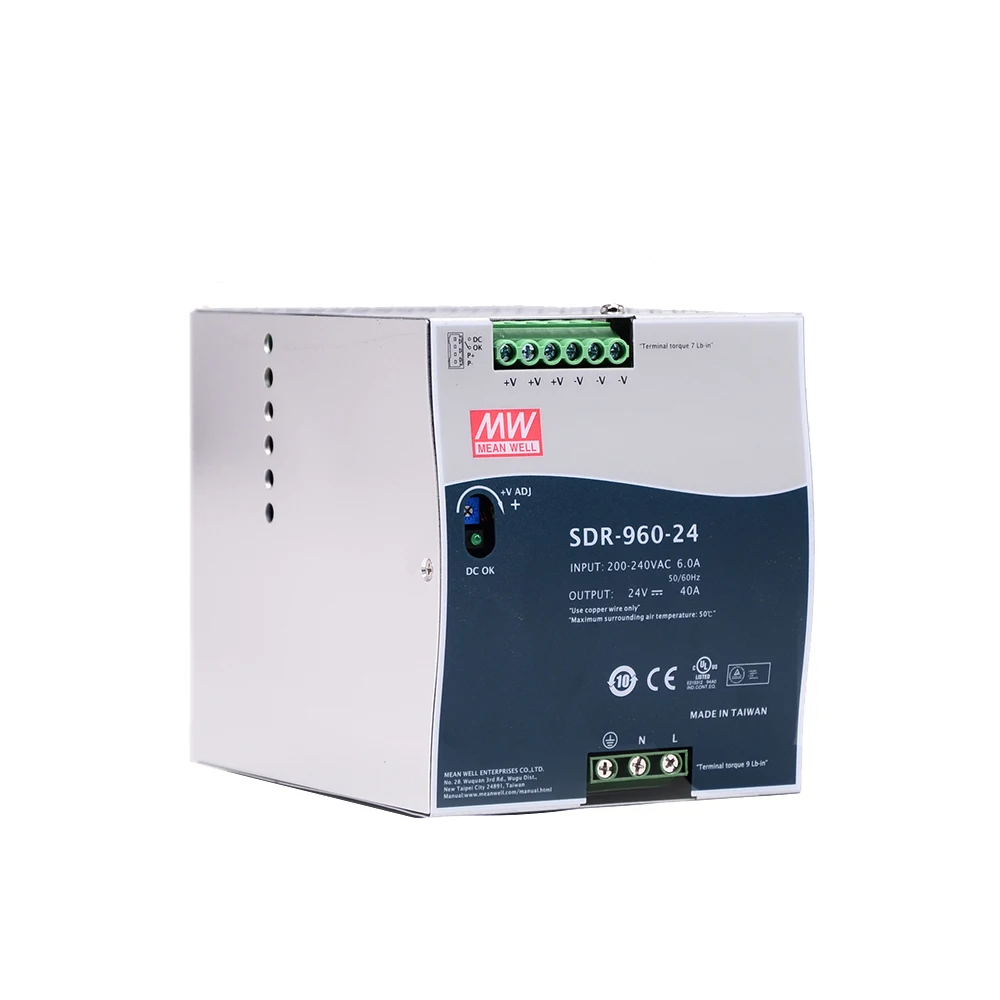 Оригинал, meanwell SDR-960 серии, постоянный ток 24 В, 48 В, 960 Вт, промышленная DIN-рейка с одним выходом, с функцией PFC, источник питания