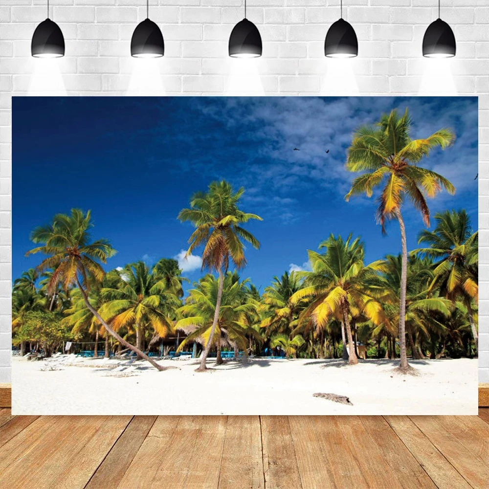 

Summer Beach Ocean Photography Backdrops Blue Sky Seaside Tropical Palm Tree Luau Baby 1st Birthday Party Photoshoot Background