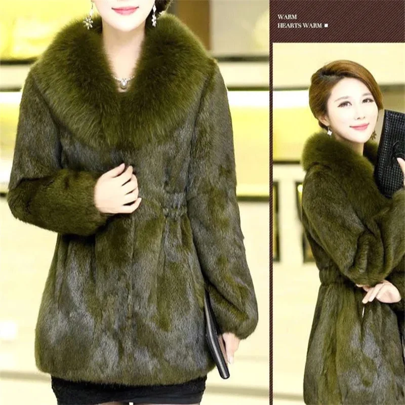 2022 Women Autumn Winter Mink Velvet Mink Fur Coat Female Mid-length Imitating Rex Rabbit Fur Middle-aged Mother Jacket A806