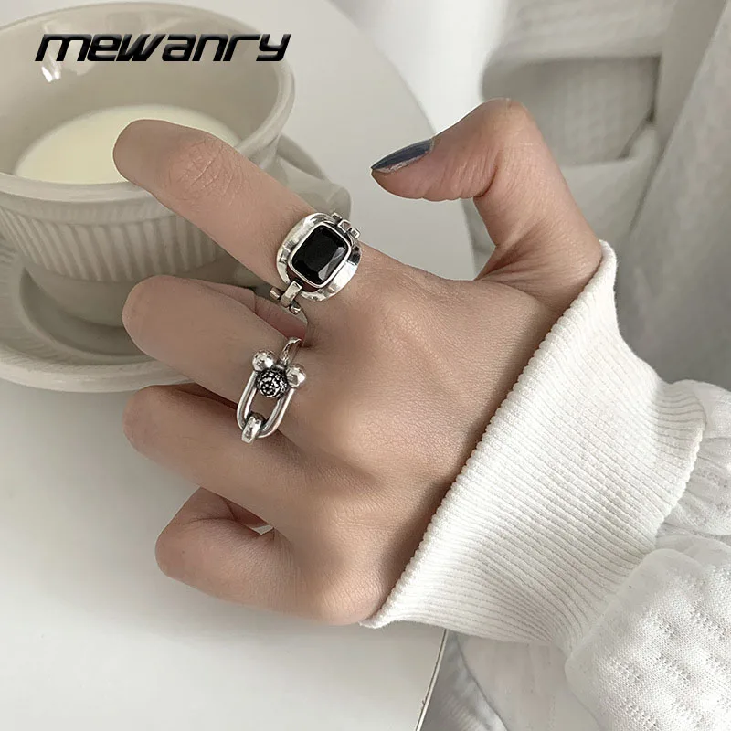 

Mewanry 925 стерлингового серебра кольца для женщин модные простые u-образной формы с перфорацией в виде геометрических фигур Тайское Серебро Ве...