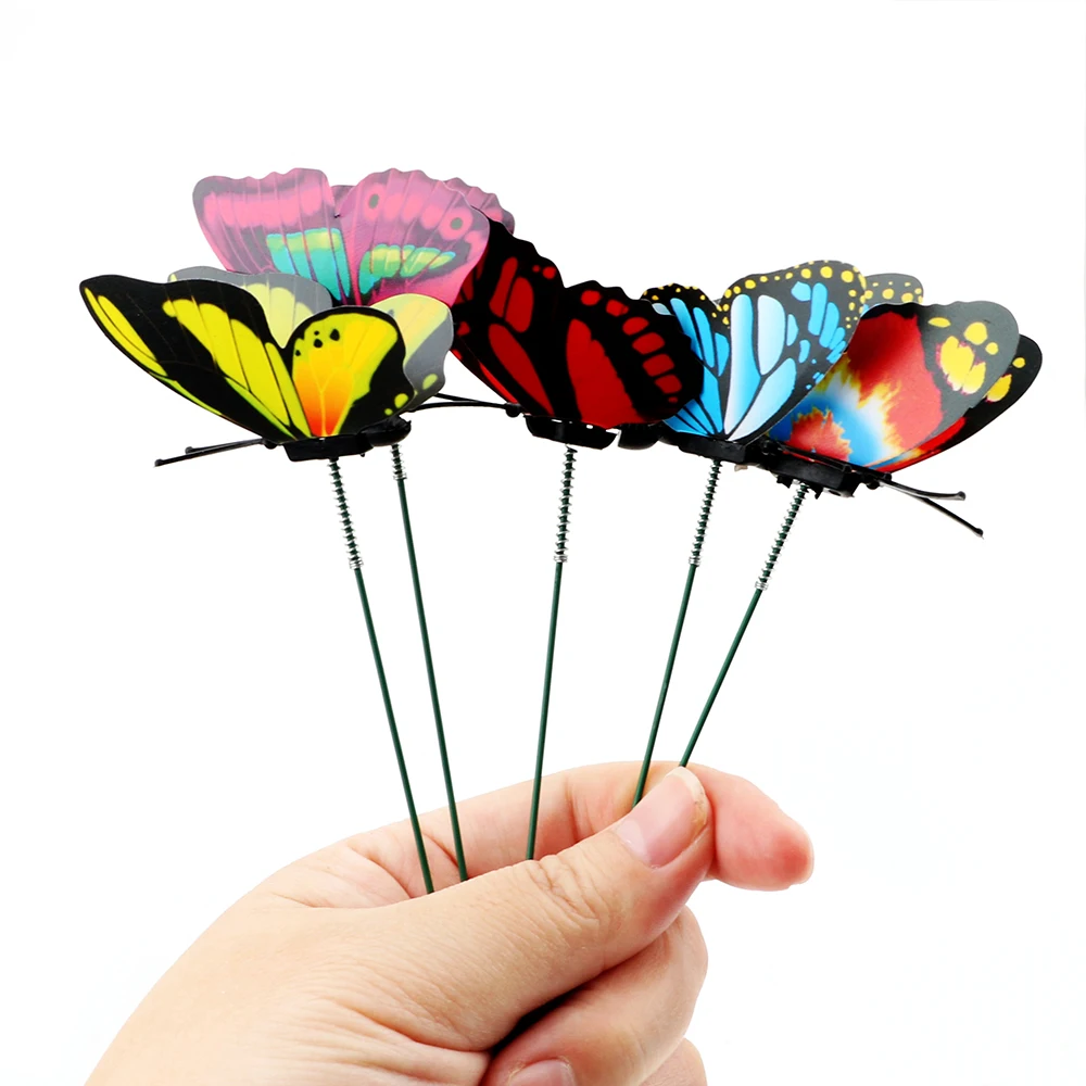 5Pcs/Bunch Butterfly Flower Pots Decoration Colorful Butterfly Stakes Home improvement With Pile Outdoor Decor Garden Supplies