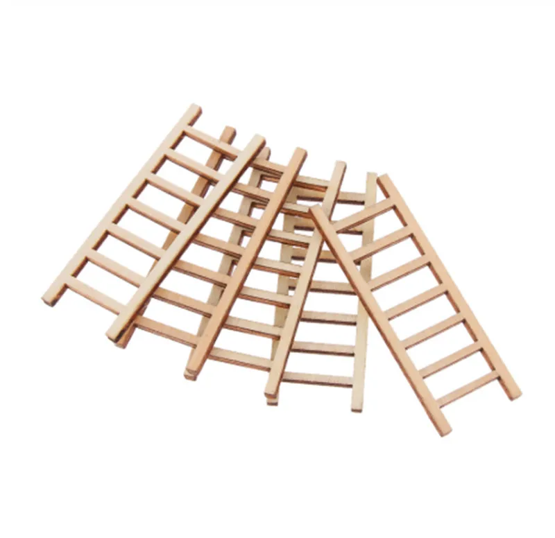 2Pcs Mini Wooden Step Ladder Fairy Garden Miniatures DIY Dollhouse Miniatures Fairy Garden Ornament Decoration - Detail 1