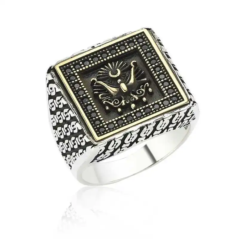 Silver Ottoman Empire Coat of Arms Men's Ring - 925 Sterling Men's Jewelry Wedding Birthday Gift - Box - Men - Fashion - Botiva - Size - Turkish - Patterned Embroidery