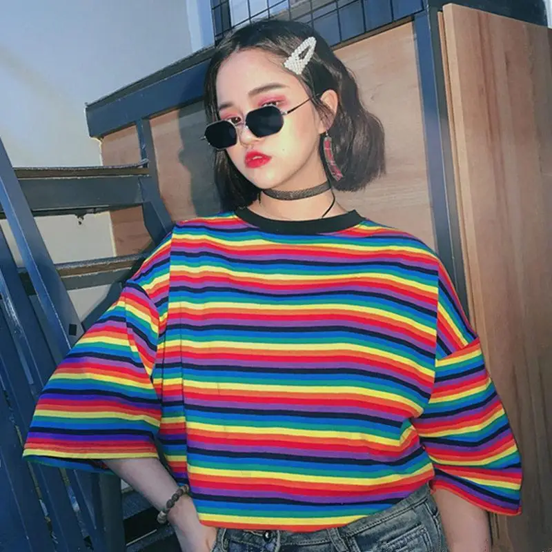 T-shirts Women Striped Summer Preppy Lovely All-match Aesthetic Tender Stylish Loose Harajuku Popular Ins Design Classic Chic