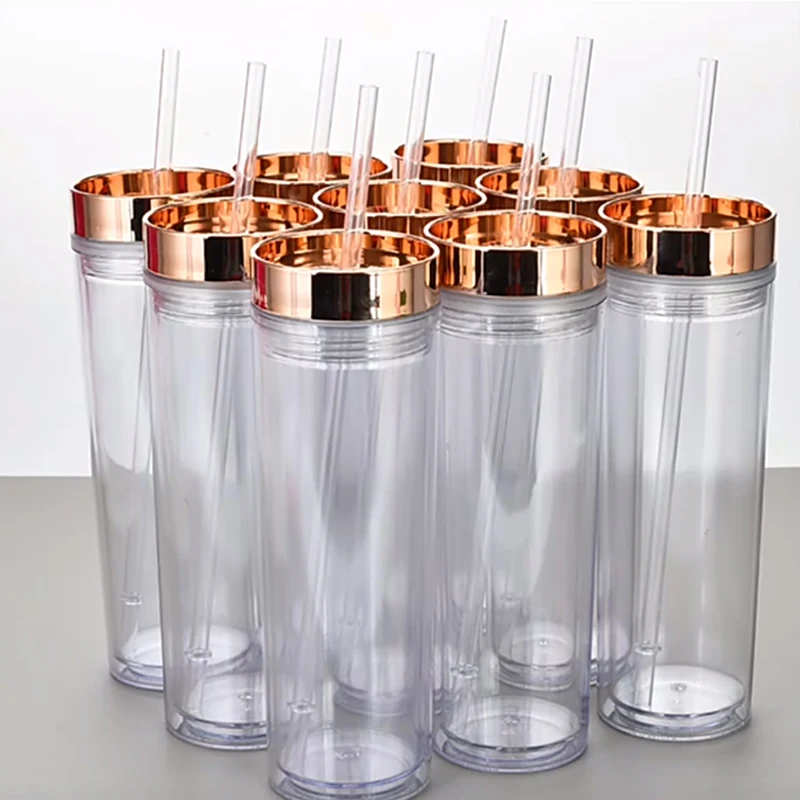 30Pcs/Lot 16oz Transparent Acrylic Tumbler Double Wall Plastic Tumblers With Straws Student Water Cup Portable Travel Supplies