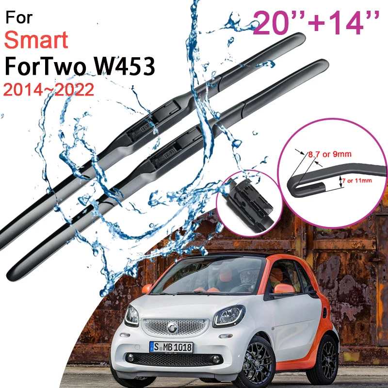 Car Front Windshield Wiper Blades for Smart ForTwo W453 2014 2015 2016~2022 Frameless Durable Rubber Snow Scraping Accessories