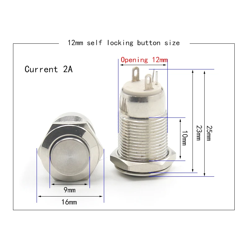 12/16/19/22MM Waterproof Metal Push Button Switch LED Light Self-Locking/Self-Reseting Car Engine Power Switch12V 24V 110V 220V