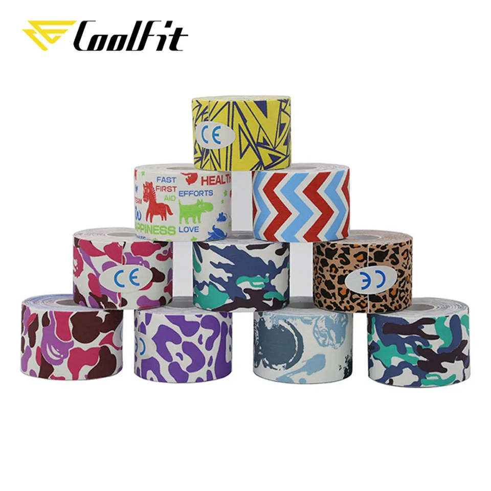 CoolFit Cotton Rock Physical Therapy Elastic Printing Colourful Active Strapping Muscle Tape Volleyball 5cm 5m Roll Joints Pain