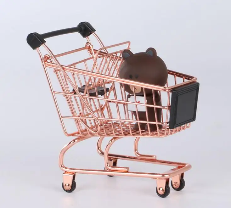 Bronze/Gold/Rose Gold Mini Shopping Cart Creative Mini Supermarket Trolley Iron Metal Storage Basket for Desk Table SN2994