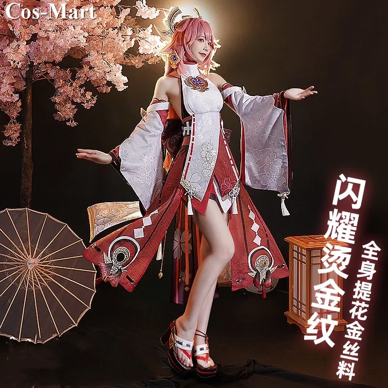 Cos-Mart Game Genshin Impact Yae Miko Cosplay Costume Fashion Sweet Uniforms Full Set Activity Party Role Play Clothing S-XL