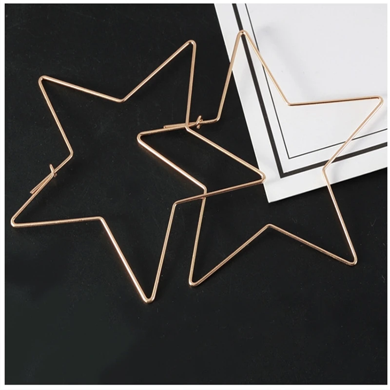 Minimalist Hollow Big Star Heart Fish Shaped Ear Line Stud Earrings for Women Hyperbole Jewelry Pendant Copper Wire Brincos Gift