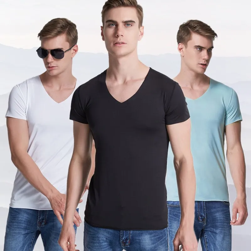 

Spring Summer M-5XL Plus Size Solid Color Men's T-shirt Short-Sleeve V-Neck T Shirt Man Outdoor Sports Casual Tops Tees MT26