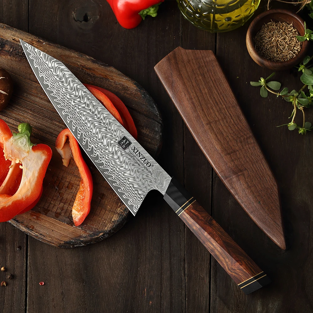 XINZUO 8.5\'\' Inch Chef Knife With Wooden Gift Box VG10 Damascus Steel Kitchen Chef Slicing Knife Cooking Knives with G10 Handle