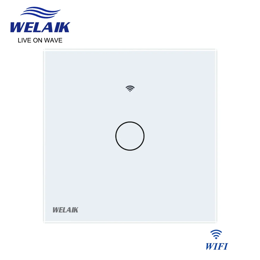 WELAIK EU Tuya Smart life Alexa WIFI Switch 80*80mm Touch Switch 1gang1way Crystal Glass Panel Intelligent Lamp Switch