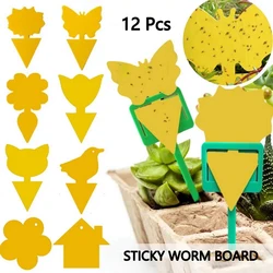 12PC Strong Yellow Sticky Traps Fruit Fly Bugs Sticky Board Lndoor/Outdoor Use Dual-Sided Lnsect Mosquito Moth Flying Trap