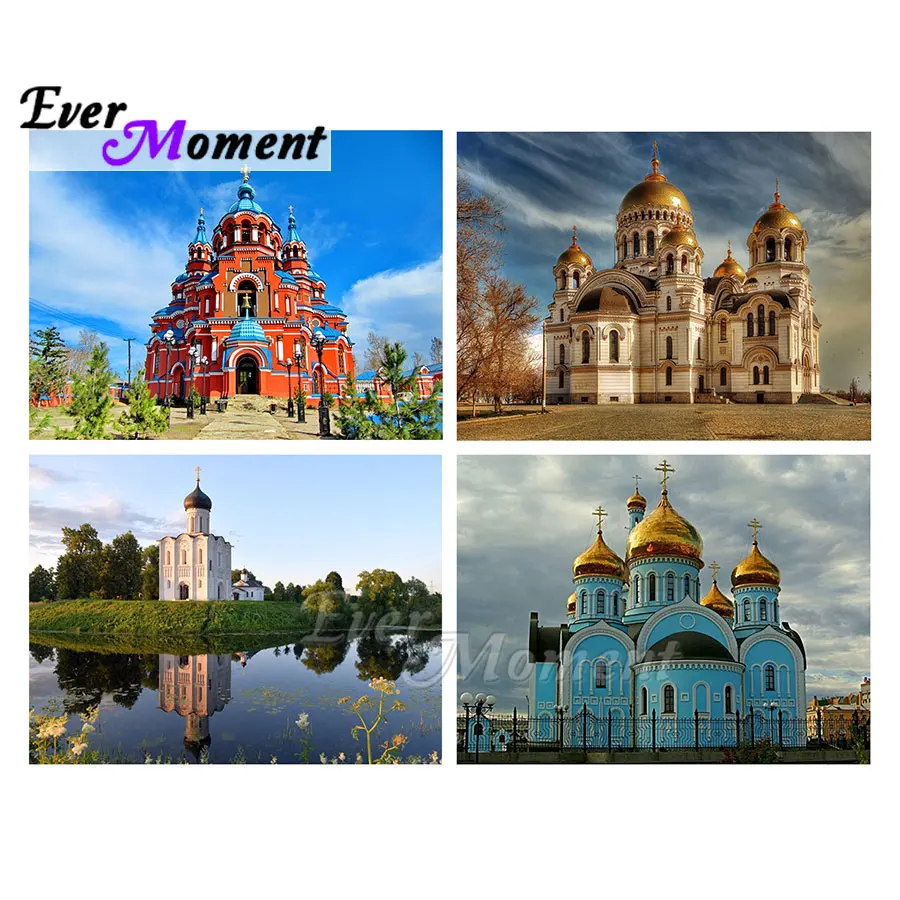 

Ever Moment Diamond Modern Canvas Painting Rhinestone Picture Art Collections Embroidery Building Church Castle Scenic ASF2360