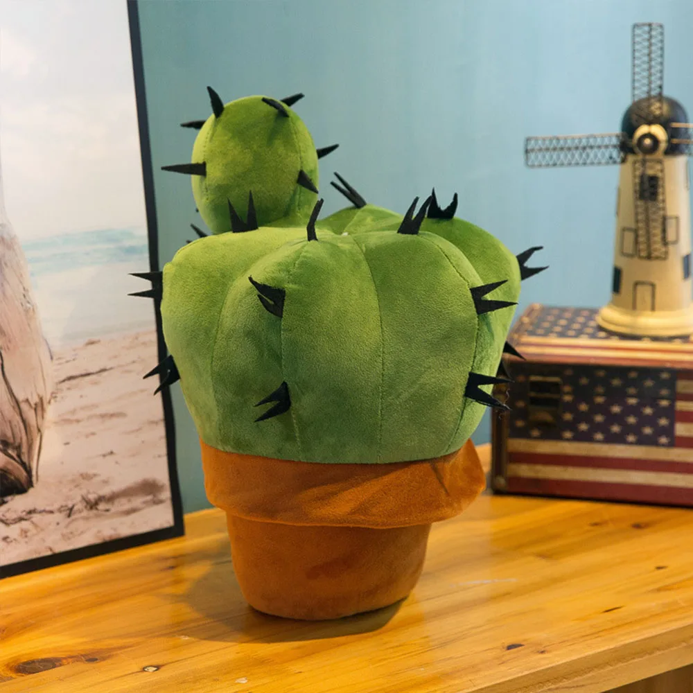 37cm Cute simulation cactus ornaments soft stuffed plush toy potted plant cacti prickly pear doll home decoration kids baby gift