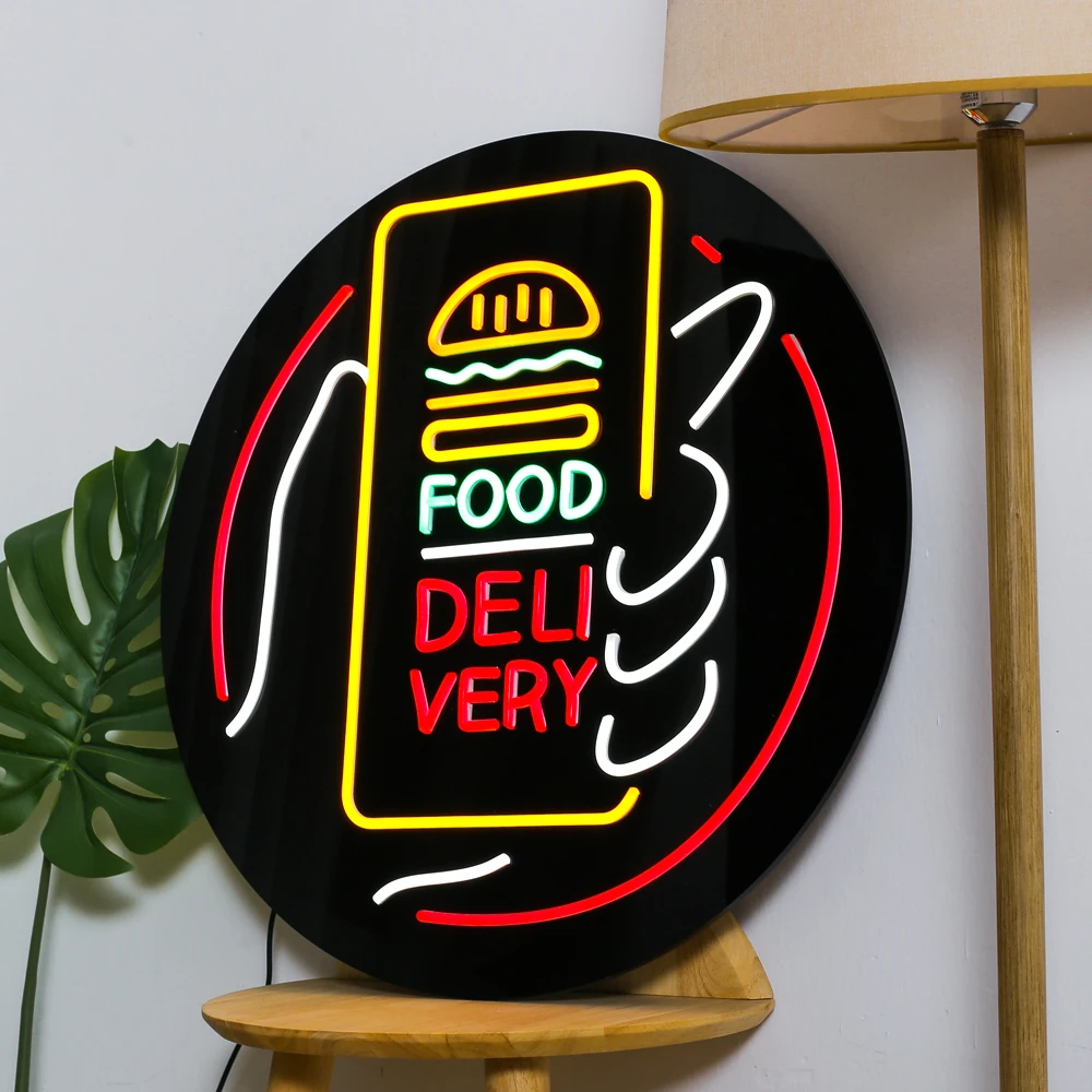 Flex Neon LEBENSMITTEL LIEFERUNG HAMBURGER Licht LED Mobiltelefon Wand Neon Dekorationen für Take-out Fast-Food-Restaurant Shop Shop pub