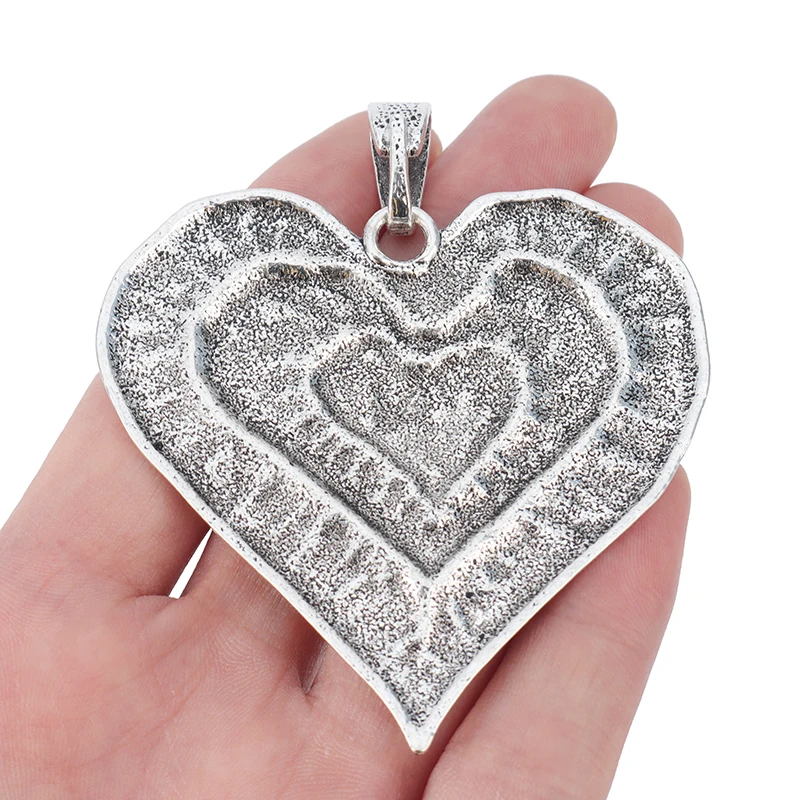 2pcs Tibetan Silver Large Hammered 3 Layer Heart Charms Pendants for Necklace Jewelry Making Findings 69x65mm