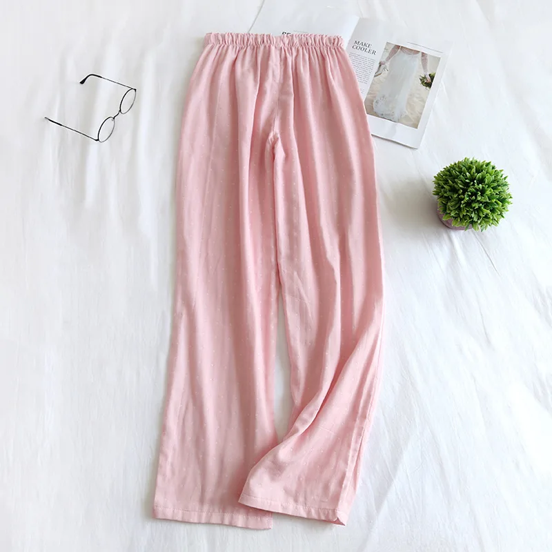 New Lovers Sleep Bottoms Cotton Double Layer Gauze Pajama Pants Men and Women Home Full Length Plus Size Simple Soft Sleepwear