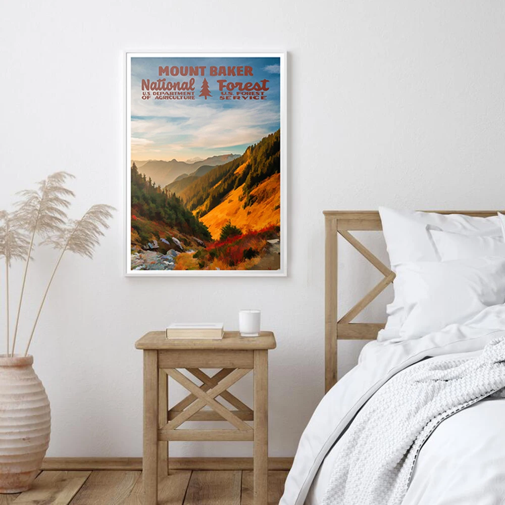 Mount Rainier National Park, Mount Hood Forest Print, White River Painting Vintage Wall Art Travel Poster Wall Home Decor view 3