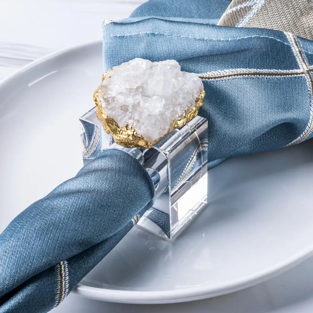 4pcs/set Geode Quartz Napkin Rings Natural Stone Agates Table Decoration Napkin Buckle Holder