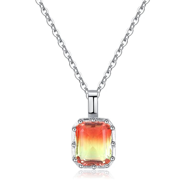 

TKJ 925 Sterling Silver Jewelry Original Tourmaline Crystal 8*10mm Gemstone Pendant Necklace for Girls/Women Free Shipping