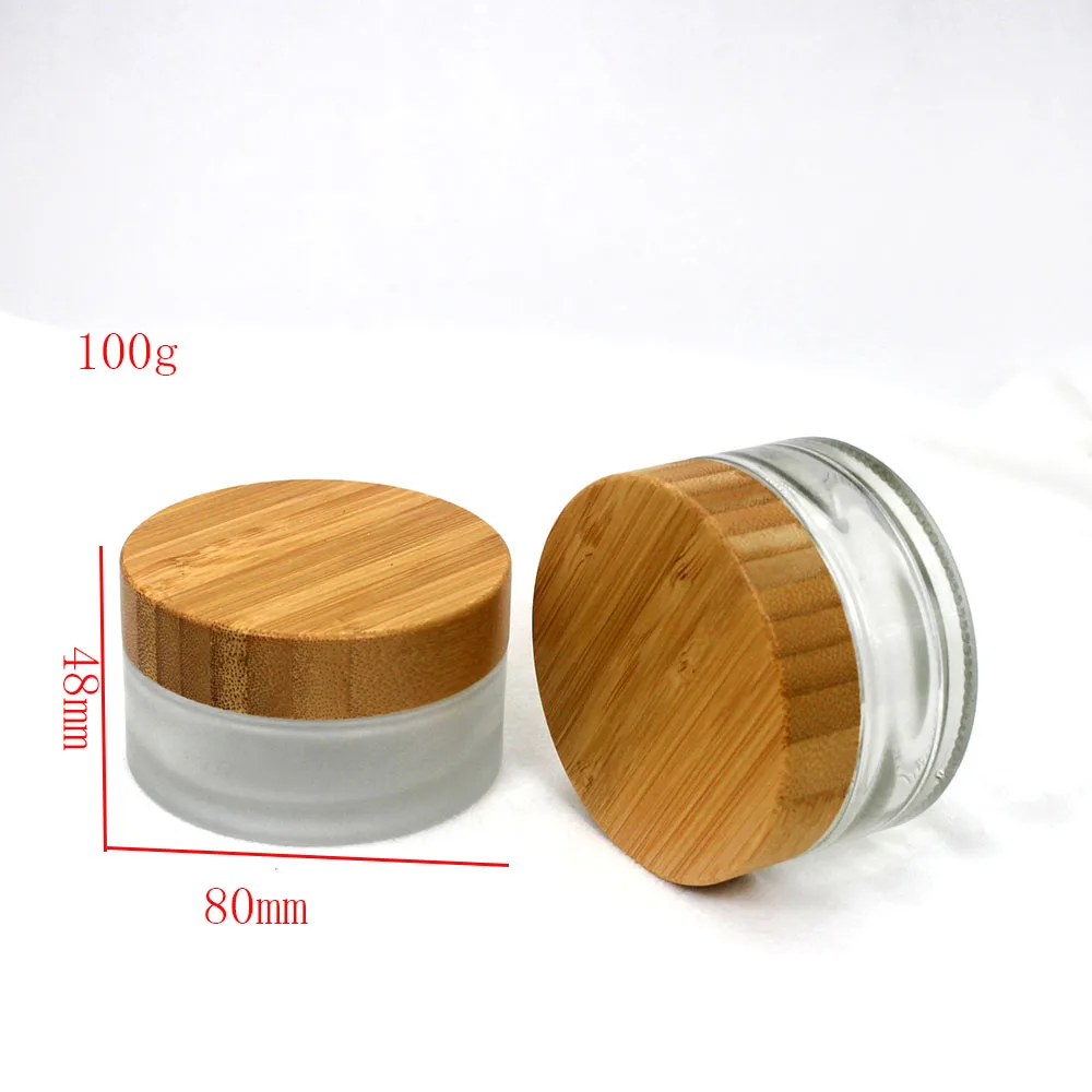 100g wood grain bamboo lid glass cream jar cosmetic packaging container customizable label