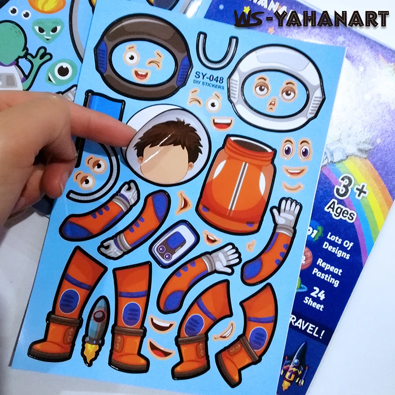 Children Stickers DIY Rocket Astronaut Spaceship Kindergarten Jigsaw Party Favors Games Birthday Gifts Boys Girl Creation Toys