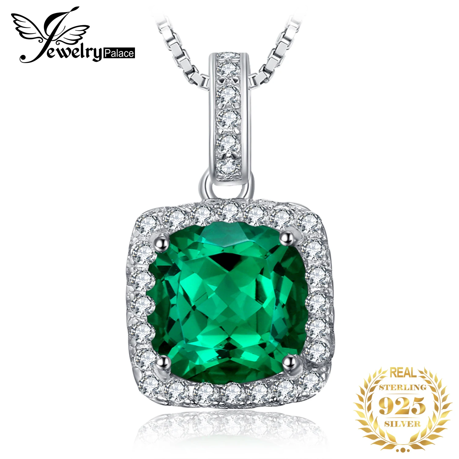 JewelryPalace Square Simulated Nano Emerald 925 Sterling Silver Pendant Necklace Gemstone Statement Necklace Women Without Chain