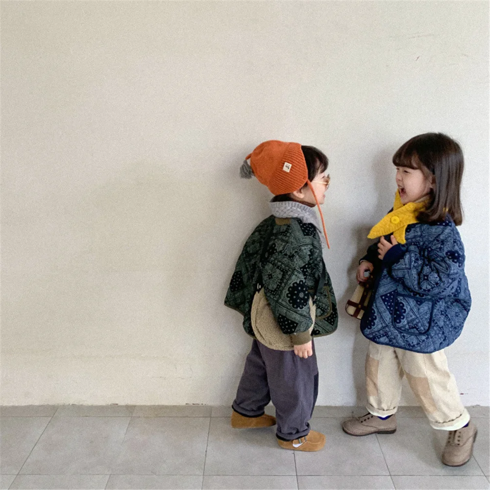 Autumn Winter Korean style retro quilted coats for boys and girls fashion loose thick warm jackets 1-7Y