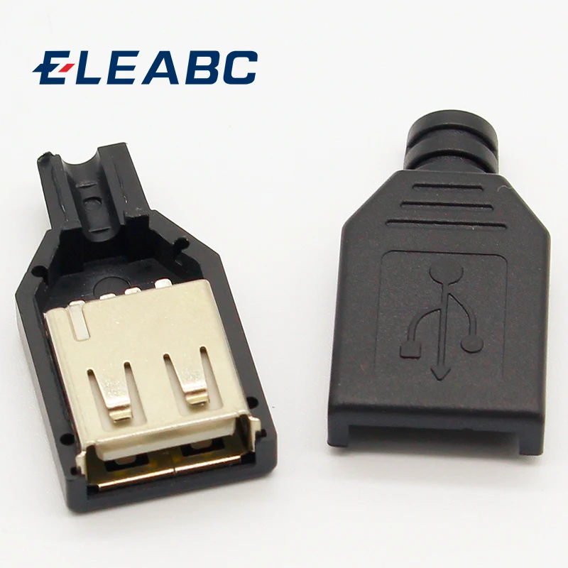 New 10pcs Type A Female USB 4 Pin Plug Socket Connector With Black Plastic Cover