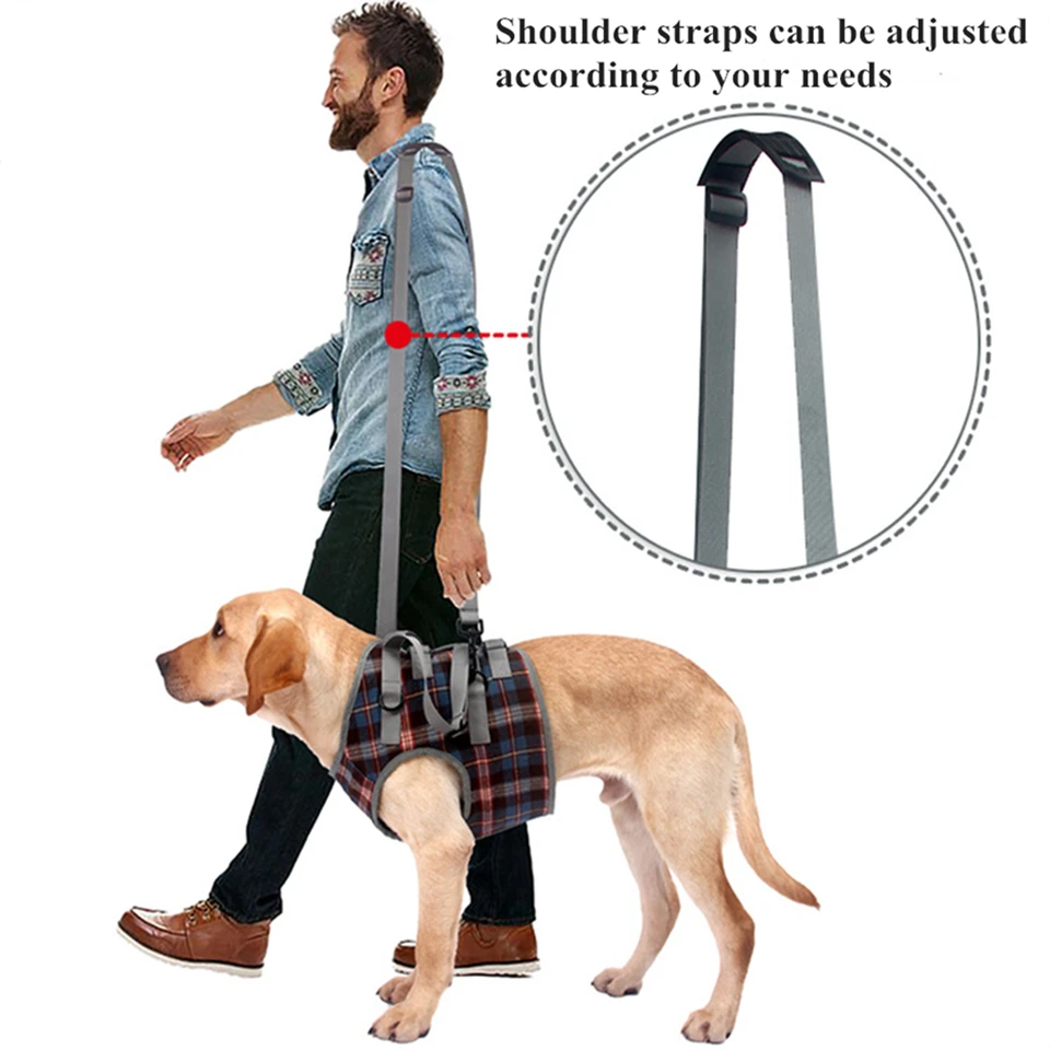 Dog Support Harness For Back & Front Legs Lift Rehabilitation Adjustable Portable for Help Weak Injured Old Disabled Dog Walking