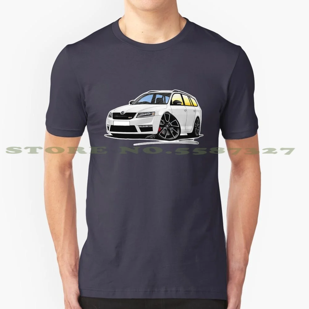 Skoda Octavia ( Mk3 ) Vrs Estate White 100% Pure Cotton T-Shirt Skoda Octavia Vrs Estate White Caricature