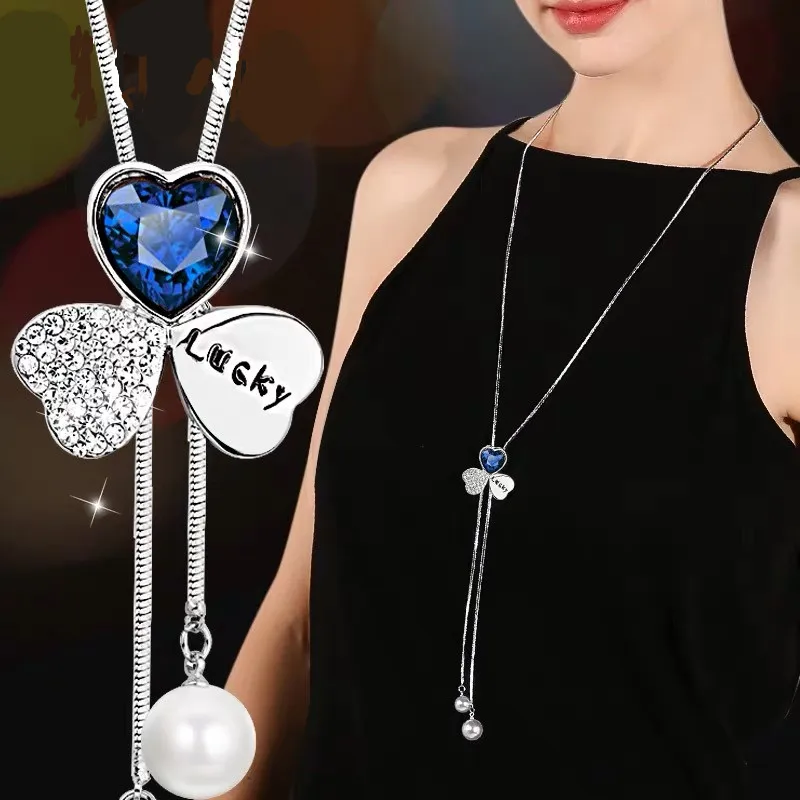 BYSPT Square Crystal Pendant Long Tassel Necklaces Women Fashion Jewelry Wholesale Silver Color Necklace Sweater Chain