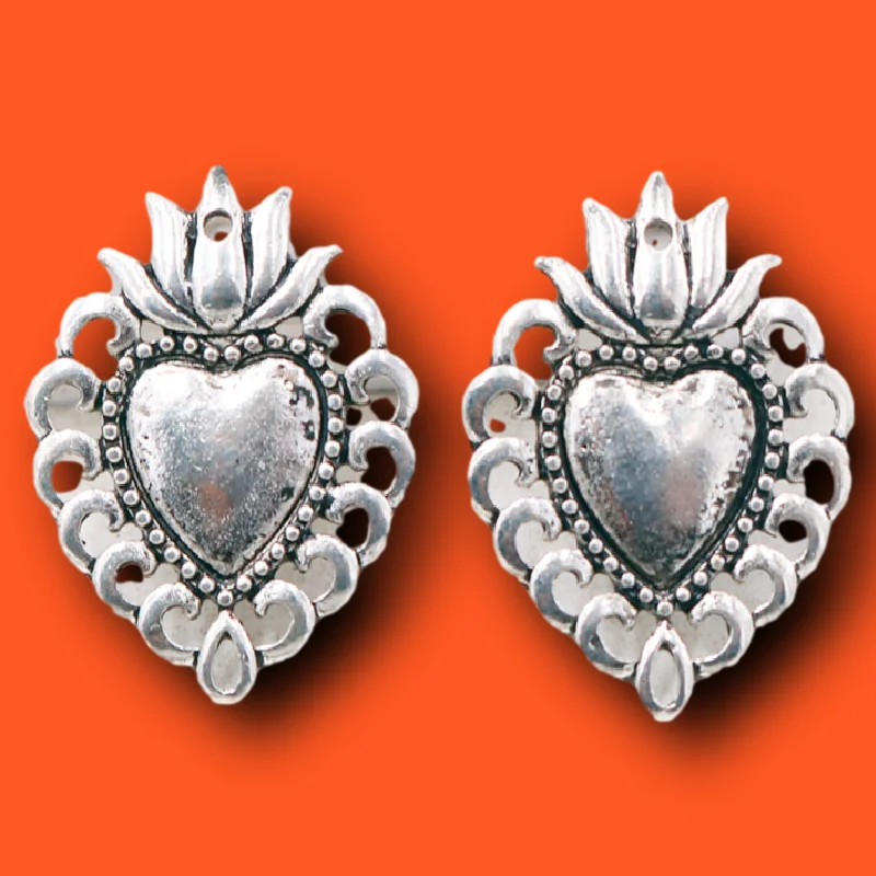 10pcs Silver Plated Catholic Sacred Hearts Pendants Earrings Necklace Accessories DIY Charms Christian Jewelry Crafts Making