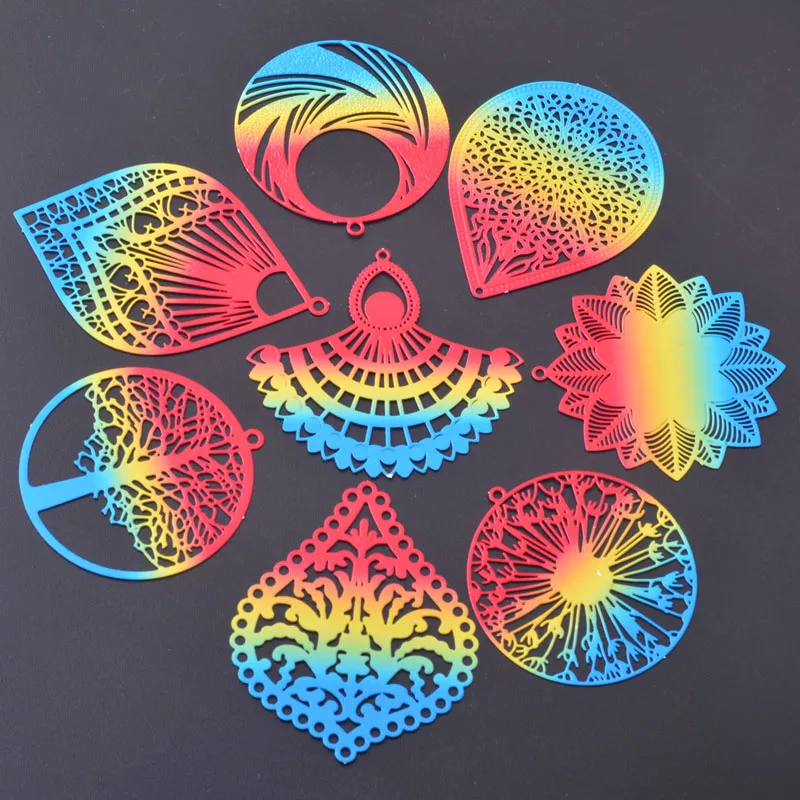 6 Stück Neue Design-Messing-Charms mit Farbverlauf, Bunte Runde Blumenanhänger, Schmuck- und Ohrring-Zubehör – Detail 3