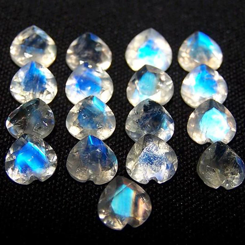 Lot 5mm to 8 mm Mix Size Loose Gemstone Blue Flash Faceted Heart Moonstone Top Quality