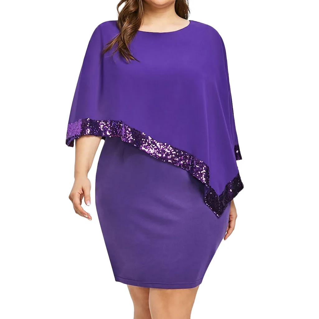 Robe de Soirée Sexy en Mousseline de Soie pour Femme, Grande Taille, 5XL, Superposition Asymétrique, Sans Bretelles, à Paillettes