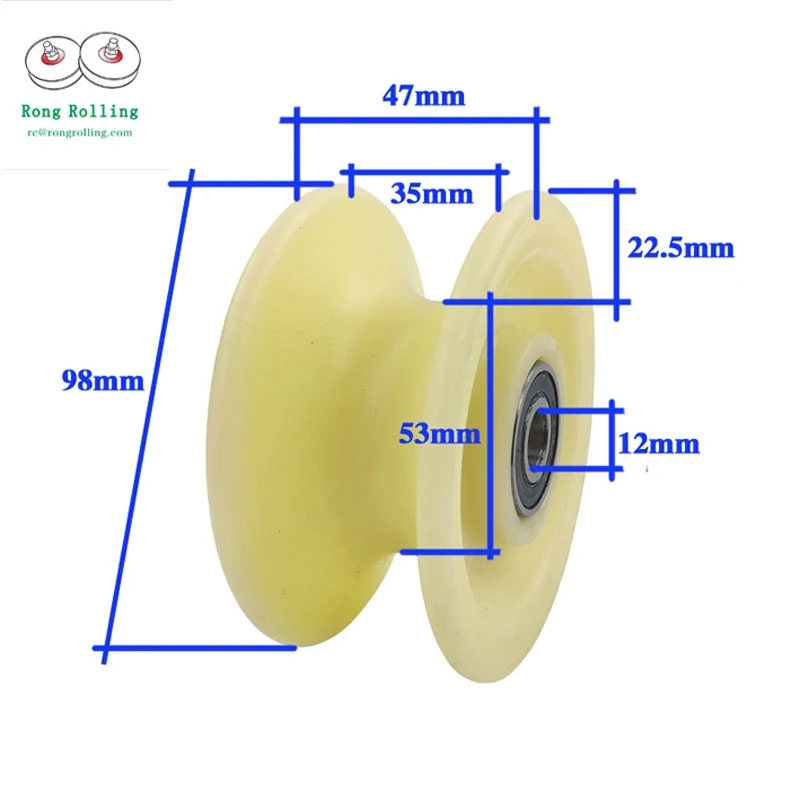 4 inch sliding U-grooved nylon roller,U-groove diameter 30mm,Transmission wheel, limit wheel, guide wheel,double bearing  6201RS