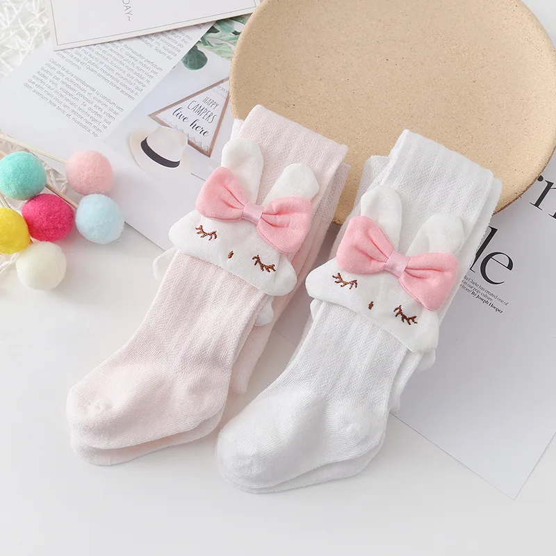 Cute Rabbit Baby Tights Children Summer Mesh Bowknot Stockings Cotton Toddler Girls Pantyhose Kids Infant Knitted Tights