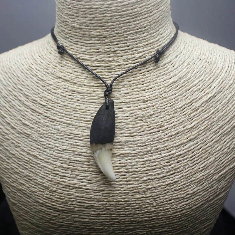 Real Natural Tooth Necklace Black Rope Choker Fashion Vintage Necklace Adjustable Length