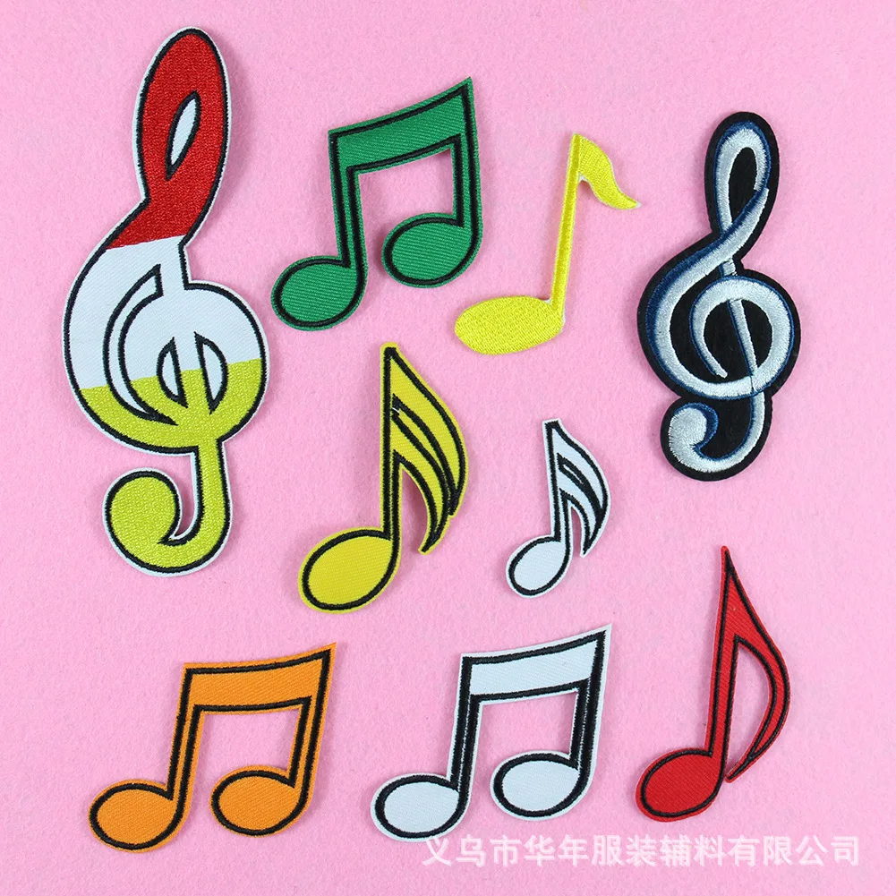 New Arrival Music Note Patches Stickers Iron on Clothes Heat Transfer Applique DIY Embroidered Applications Cloth Patch