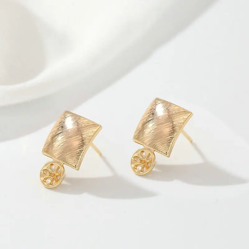 16MM*11MM 14K Gold Color Brass Striped Rhombus Inward Arc Surface Stud Earrings Pins High Quality Jewelry Accessories