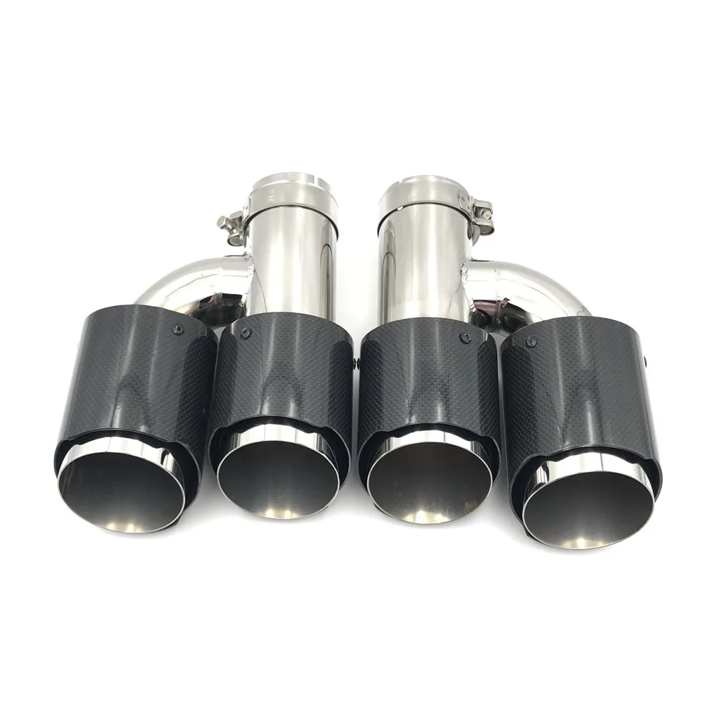 1Pcs Left Or Right Universal Car Carbon Fibre Tail Throat Length Burnishing h-Shaped Double Out Twill Glossy Exhaust Muffler Tip