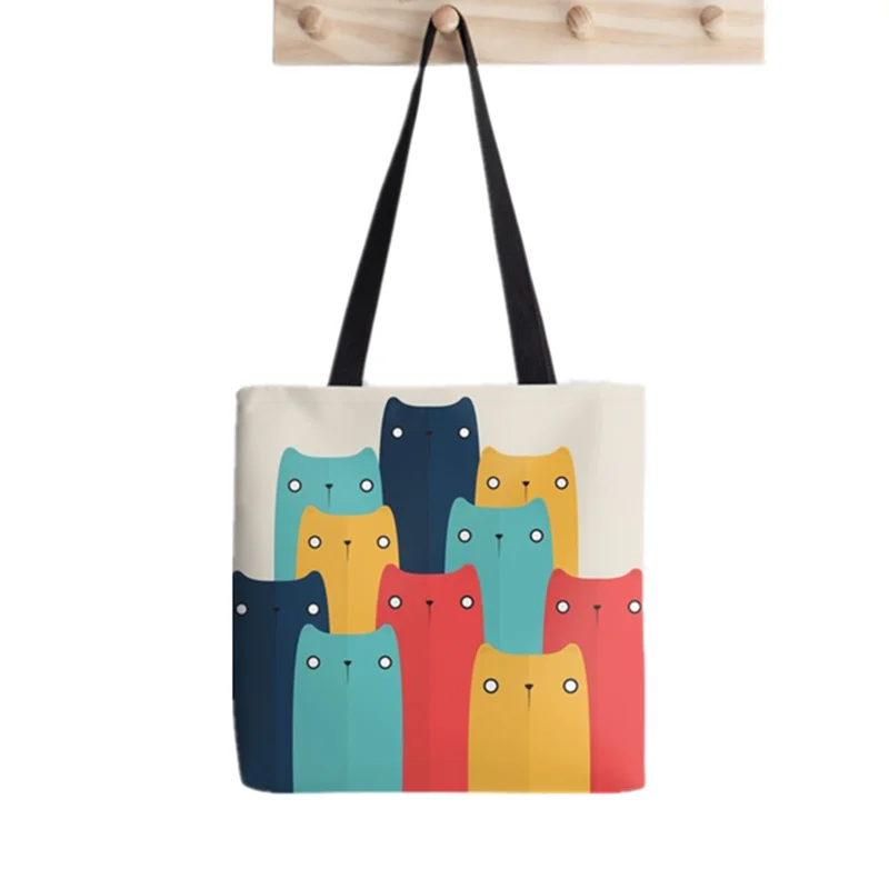 

2021 Shopper Uneven cats Cartoons printed Tote Bag women Harajuku shopper handbag girl Shoulder shopping bag Lady Canvas Bag