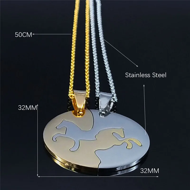 2PCS Horse Stainless Steel Pendant Necklace Women/Men Animal Couple Necklace BFF Friendship Jewelry Gift collier N923S01