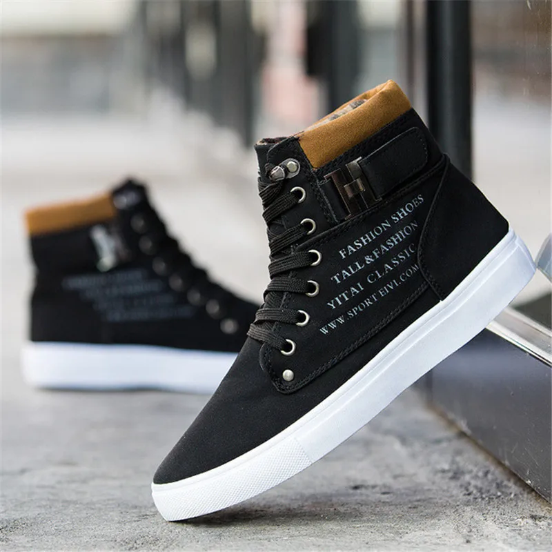 Men\'s Vulcanized Shoes Black High Top Lace-up Autumn Winter Casual Canvas Shoes For Men Boys Sneakers Big Size Flats Unisex 202