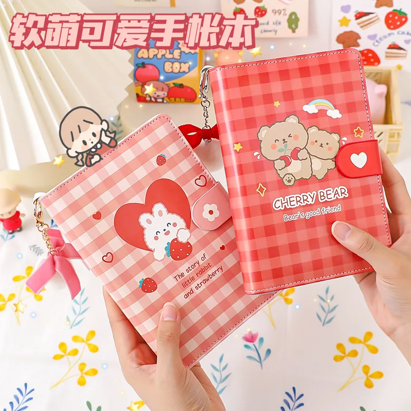 4 pcs/lot Kawaii Bear Magnetic Snap Notebook Loose leaf NotePad PU Cover Diary School SuppliesJournal Accessories Gift