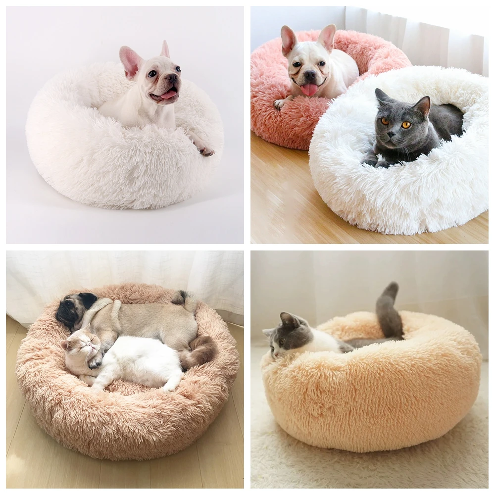 Cat Beds Round Comfy Calming Dog Bed For Cats Soothing Bed Dog Anti Anxiet House For Cat Fleece Marshmallow Cat Bed Cushion image 4